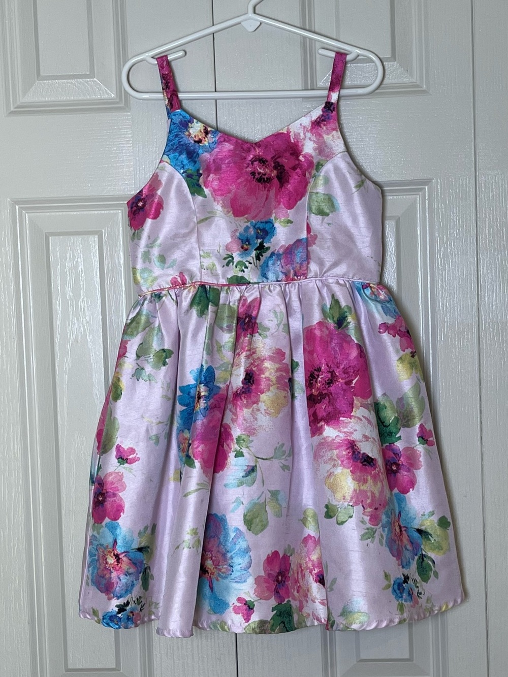 Girls Zenzi Floral Pink Satin Party Dress Zipper Back With Bow 6/6x